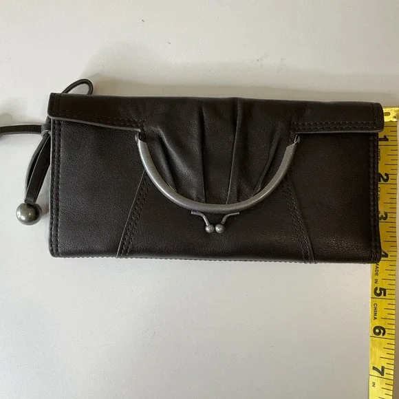 Vintage New Kenzo Leather Wallet Clutch Kiss Lock Coin Purse Brown Boho Retro - Picture 12 of 12